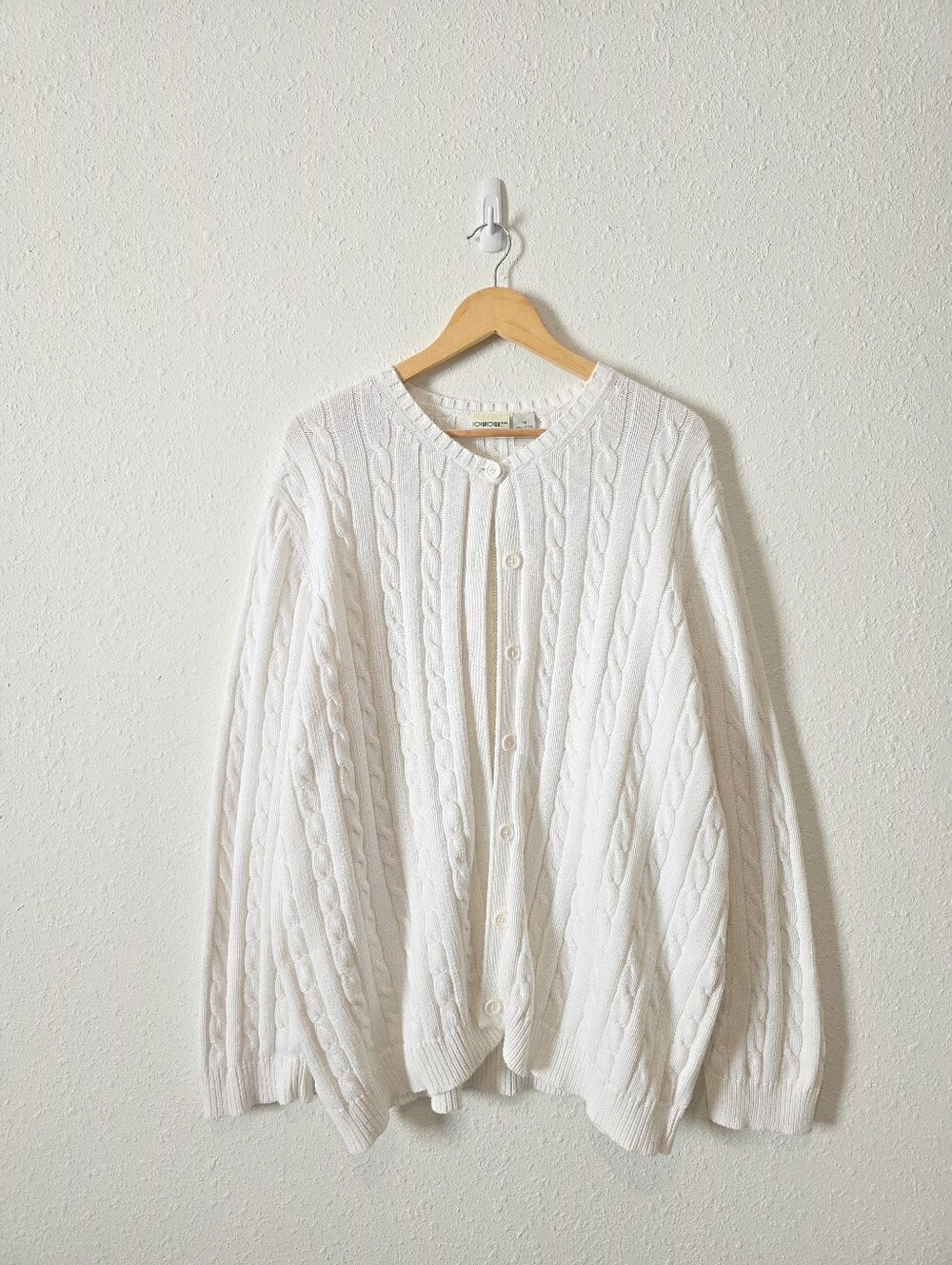 Vintage Oversized Cable Knit Cotton Cardigan 3X